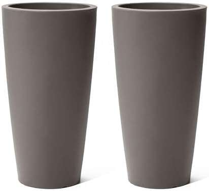 Step2 Tremont Tall Round Tapered Planter 2-Pack, 28 in Resin Planters, Self-Watering, Dark Cedar by Unknown