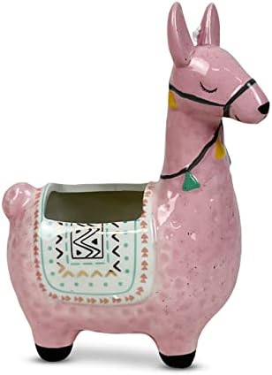 Ceramic Llama Planter for Succulent Plants Cute Alpaca Decor for Home, Office 8 1/2 Tall with Drain Holes Perfect for Cactus or Small House Plant Decoration (Pink) by LLOTSA+LLAMAS