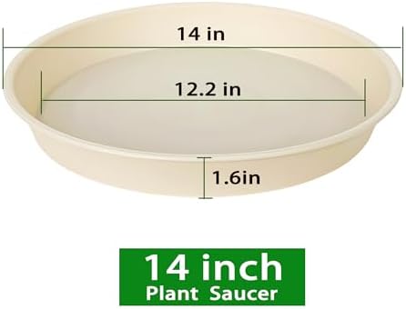 4 Pack of 14 inch Plant Saucers Bird Bath Bow Round, Plastic Plant Saucer Tray for Pots, White Planters for Indoor Plants, Plant Trays for Planter 12-15" (14", Beige) - Image 2