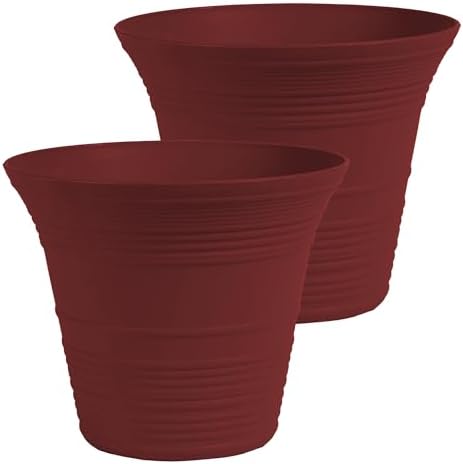 The HC Companies 16 Inch Sedona Round Self Watering Planter Pots, Lightweight UV-Resistant Plastic Indoor & Outdoor Planters, 2-Pack Flower Pots for Garden & Home Decor, Wild Red by TheHCCompanies