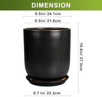 Ceramic Planter 10 Inch - Ceramic Pot for Indoor Plants Outdoor Plant Pot with Drainage Hole and Saucer Cylinder Flower Pot Black - Image 3