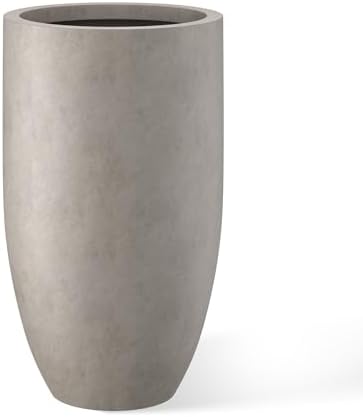 Kante 24 Inch Tall Concrete Planter, Outdoor Indoor Large Plant Pots with Drainage Hole and Rubber Plug for Home Garden Patio Porch Smooth Distressed Cement by Unknown