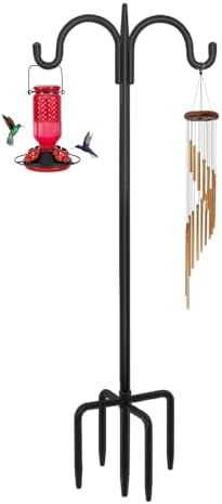 FEED GARDEN Heavy Duty Shepherds Hook 92" Double Hooks Adjustable (44/60/76/92") - Metal 5-Prong Base, 15lb Capacity - Easy Assembly Bird Feeder Pole for Hanging Planters, Lanterns, Wind Chimes by FEEDGARDEN
