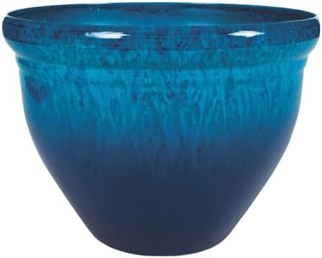 The HC Companies Pizzazz Decorative Round Flower Pots w/Ceramic Look - UV-Resistant Decorative Pot for Outdoor & Indoor Plant Pots - Modern Planter for Flower, Herbs (20” Admiral Blue, Pack of 1) by TheHCCompanies