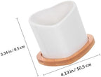 IMIKEYA Mini Succulent Flowerpot White Ceramic Planter with Bamboo Saucer - Image 2