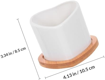 IMIKEYA Mini Succulent Flowerpot White Ceramic Planter with Bamboo Saucer - Image 2