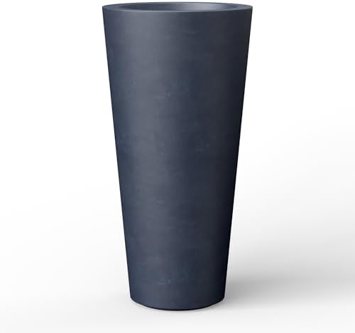 Kante Accent Round Tapered Charcoal Concrete Planter 15.8" Tall, Outdoor by Unknown