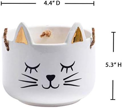 Planter for Succulent Plant Ceramic Plant Pots Indoor, Novelty Planters for Home Office Garden (White Cat w Gold Ears, Hanging, 2) - Image 2