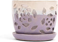 rePotme Orchid Pot - 5 inch Floral Cutout Ceramic Orchid Pot with Holes (Cream Over Lavender) - Includes 5 inch Slotted Pot Liner by rePotme