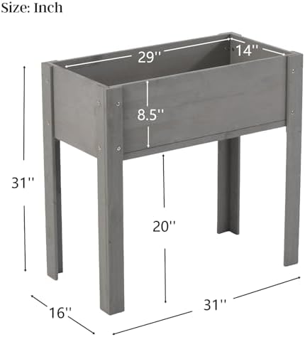 31x16x30 Raised Garden Bed with Legs, Elevated Wooden Planter Box with Liner for Flowers, Vegetable, Suitable for Outdoor, Patio, Balcony, Backyard, Grey - Image 2
