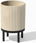 Veradek Demi Series Round Planter w/ Stand for Porch/Patio | Durable Plastic-Concrete & Wooden Stand | Modern Décor for Tall Plants, Flowers by VeradekOutdoor