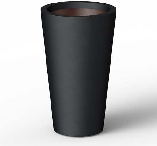 Kante Black Concrete Planter 19.7" Tall All-Weather Round Large Pot by Unknown