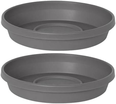 Bloem Terra 20" Round Plastic Plant Saucer, Lightweight UV-Resistant Indoor/Outdoor Flower Pot Tray - Fits 20-inch Planter Pots, Charcoal, 2-Pack by Bloem