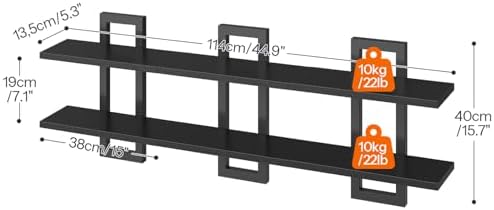 HOOBRO Floating Shelves, 15 Inch Wall Shelf Set of 3, Wall Mounted Storage Shelves 2-Tier, Hanging Bathroom Shelves, for Living Room, Bedroom, Bathroom, Kitchen, Black BK32BJP301 - Image 2