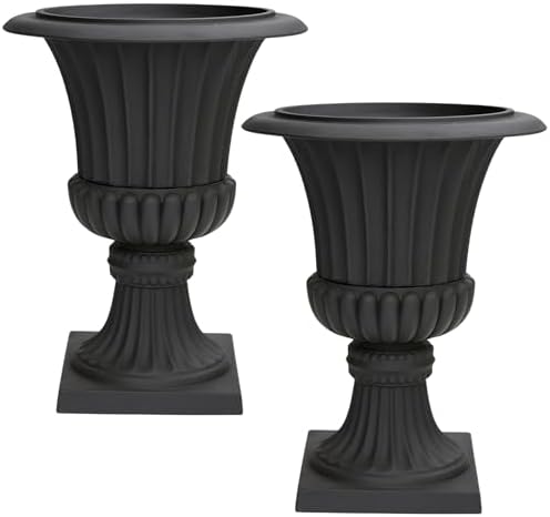 Urn Planters 22", Set of 2, Tall Stone-Resin Pedestal Planters for Outdoor Plants, Large Front Porch Decor, Patio Garden Pots, Outdoor Urns for Entryway, Porch & Deck, Black Plant Pot by Austram