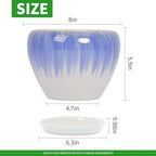 Deep Dream 8 Inch Plant Pots- Ceramic Pots for Plants with Drainage Hole and Saucer, Large Planter Pot for Indoor Plants Outdoor Decor, White&Blue - Image 2
