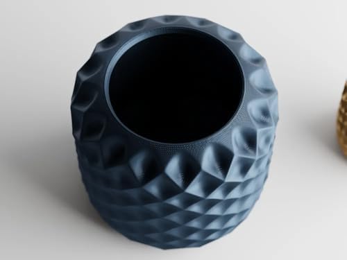 Geometric Textured Planter Pots, Diamond Pattern, Navy Blue and Yellow, Set of 2, Modern Home Decor - Image 5