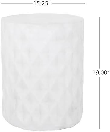 ø15.25'' Concrete Side Table End Table for Outdoor & Living Room, Durable and Lightweight, Cement Material, Geometric Dimensional Diamond Pattern, No Assembly, Antique White - Image 2