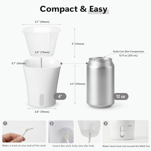 10 Pack 4" Self Watering Small White Plant Pots for Indoor Plants, Clear Inner Cup, Water Level Indicator, Drainage Holes & Wick, for Cuttings, Seedlings, Herb, African Violet, Hoya, Begonia - Image 3
