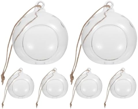 Housoutil 6pcs Hanging Glass Bauble Tea Light Candle Holders with 8cm Flat Base and 1.2m Jute Rope, Glass Globe Terrarium Planters for Home Décor and DIY Hanging Candle Display by Housoutil