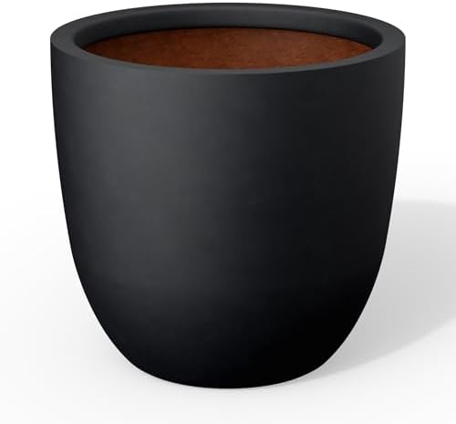 Kante Black Concrete Planter 18" Dia All-Weather Round Large Pot by Unknown