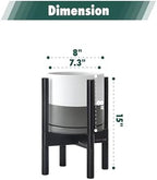 D'vine Dev Ceramic Pot with Ebony Wood Stand, White/Grey, 8 in, 55-B-M-6 - Image 3