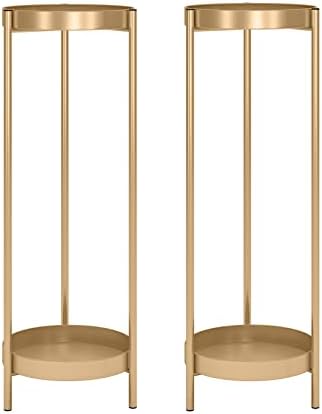 30" Plant Stand, 2 Tier Metal Flower Plants Holder with 2 Removable Display by Fashionoda
