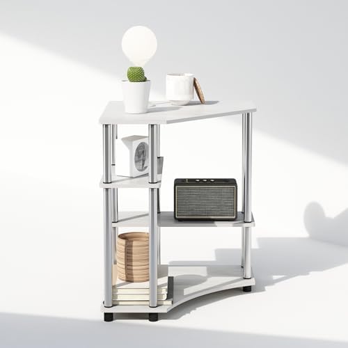 Furinno Turn-N-Tube Storage Shelves, 4-Tier Corner Shelf, Toolless Assembly Display Rack, Corner Bookshelf for Small Space, for Organization and Storage, Living Room, Home Office, White Oak - Image 5