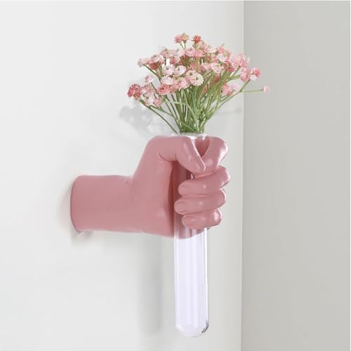 Pink Wall Sculpture,Wall Art Bedoroom,Hand Vase,Funky Flower Vase Decorations,Unique Wall Statue,Home Decor Art by XYQXYQ