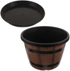 BESTOYARD Plastic Whiskey Barrel Planter, 11.8x8.3 in Rustic Decorative Pot by BESTOYARDSHOME