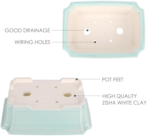 Set of 2 Zisha White Clay Bonsai Pot Glazed Shallow Succulent Planter Light Green - Image 3
