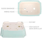 Set of 2 Zisha White Clay Bonsai Pot Glazed Shallow Succulent Planter Light Green - Image 3