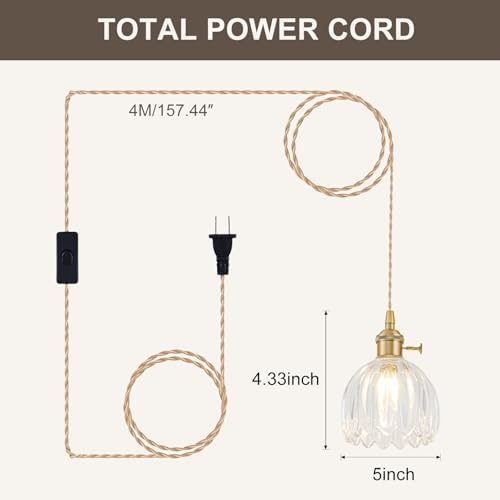 Hanging Grow Lights for Indoor Plants, 12W Full Spectrum 98+ CRI Grow Lamp, Dual CCT 3000K/4000K, Dual Switches, Pulley Height Adjustable, 13.12FT Cord, Petal Glass Plant Light for Indoor Flowers - Image 7
