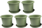 5 Pack Large Resin Flower Pots with Drainage Trays, Thickened Green Planters Indoor Outdoor Garden, Sturdy Lasting Roses Hydrangeas Balcony(21.5 * 18cm) - Image 4