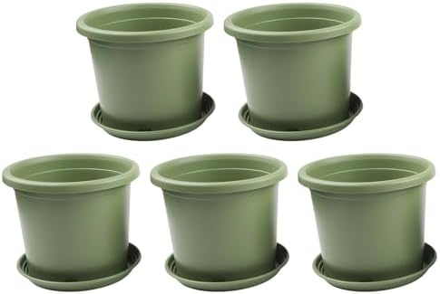 5 Pack Large Resin Flower Pots with Drainage Trays, Thickened Green Planters Indoor Outdoor Garden, Sturdy Lasting Roses Hydrangeas Balcony(21.5 * 18cm) - Image 4