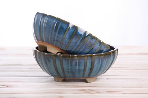 Willow Bonsai Ceramics Lily Bonsai Pot 7 Inch – Sculpted Rounded Ceramic Bonsai & Succulent Planter with Wavy Profile, High‑Fired Frost‑Proof Stoneware, Handmade in USA (Peacock, 7inch) - Image 7