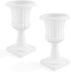 12 Inch 2 Pack Large Urn Planters For Outdoor Plants, 19.6" Tall Classic Plastic Flower Pots, Vintage Decorative Planter For Front Porch Entryway Patio Garden Wedding Home Decor (White, 2 pcs) - Image 2