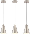 Brushed Nickel Pendant Lights Kitchen Island,Dining Room Light Fixtures Over Table 3 Pack with Silver Cone Metal Shade, Modern Farmhouse Small Chandeliers,Adjustable Cord Hanging Lighting for Sink by DIJIAHUA