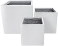Kante 16",12",10" Square Concrete Planters Set of 3 for Outdoor Indoor Home Patio Garden, Large Plant Pot with Drainage Hole and Rubber Plug, Pure White by Unknown