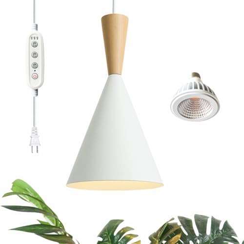 Hanging Grow Lights for Indoor Plants, Full Spectrum, with Timer and 15FT Power Cord, 20W Pendant Plant Lights for Indoor Growing, Large Tall Plant, Garden, Flowers, Greenhouse(White) by VALIKIY