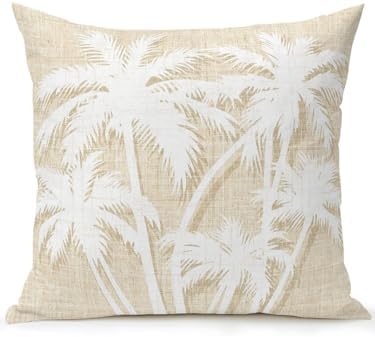 Outdoor Pillow Waterproof 1 Pack, Tropical Palm Tree Patio Throw Pillows for Couch Bed Sofa with Insert, Vintage Beige Exotic Botanical Plants Decorative Travel/Reading/Camping Pillow Set 18x18 Inch by Unknown