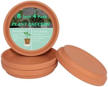 vensovo 8 Inch Terracotta Pot Saucer, 4 Pcs Large Round Plant Saucer for 7 Inch Flower Pot, Drainage Hole, Indoor or Outdoor Use, 7.9 x 7.9 inches, Brown by vensovo