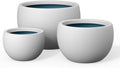 Kante Set of 3 White Concrete Bowl Round Planters for Modern Home by Unknown