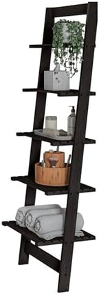 5-Tier Ladder Shelf - 50-Inch Narrow Leaning Bookshelf - Wooden Bookcase for Living Room, Bathroom, Kitchen, Office, or Bedroom Furniture by Lavish Home (Black) - Image 5