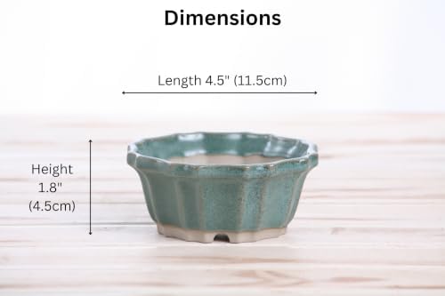 Willow Bonsai Ceramics Flower Design Bonsai Pot, 4.5inch Diameter, Plant Container, Succulant Pot, High Fired Ceramic Stoneware, Frost Proof, Handmade (Seaweed 2023) - Image 4