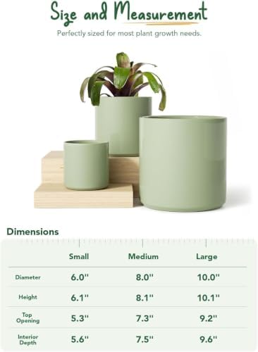 10+8+6 Inch Ceramic Plant Pots Set of 3 with Drainage Hole and Plug Modern Cylinder Indoor Planters for Living Room Kitchen Glossy Sage Green - Image 5