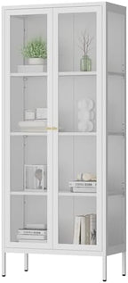 Polup 66" White Glass Display Cabinet, 3-Side Clear View for Collectibles by POLUP