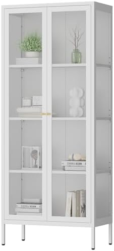 Polup 66" White Glass Display Cabinet, 3-Side Clear View for Collectibles by POLUP
