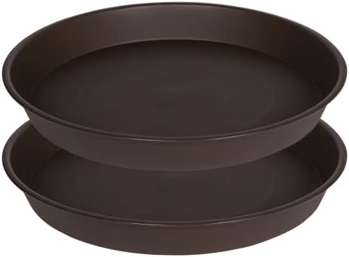 2 Pack of 16 17 inch Plant Saucer (15 inch Base), 2.3" Depth, Plant Trays for Pots, Plastic Plant Saucers for Indoors, Flower Pot Drip Trays for Planter (17", Dark Brown) by Bleuhome