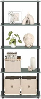 Furinno Turn-N-Tube Storage Shelves, 5-Tier Book Shelf, Corner Shelf, Toolless Open Shelves, for Organization and Storage, Living Room, Garage, Home Office, Sage Green - Image 5